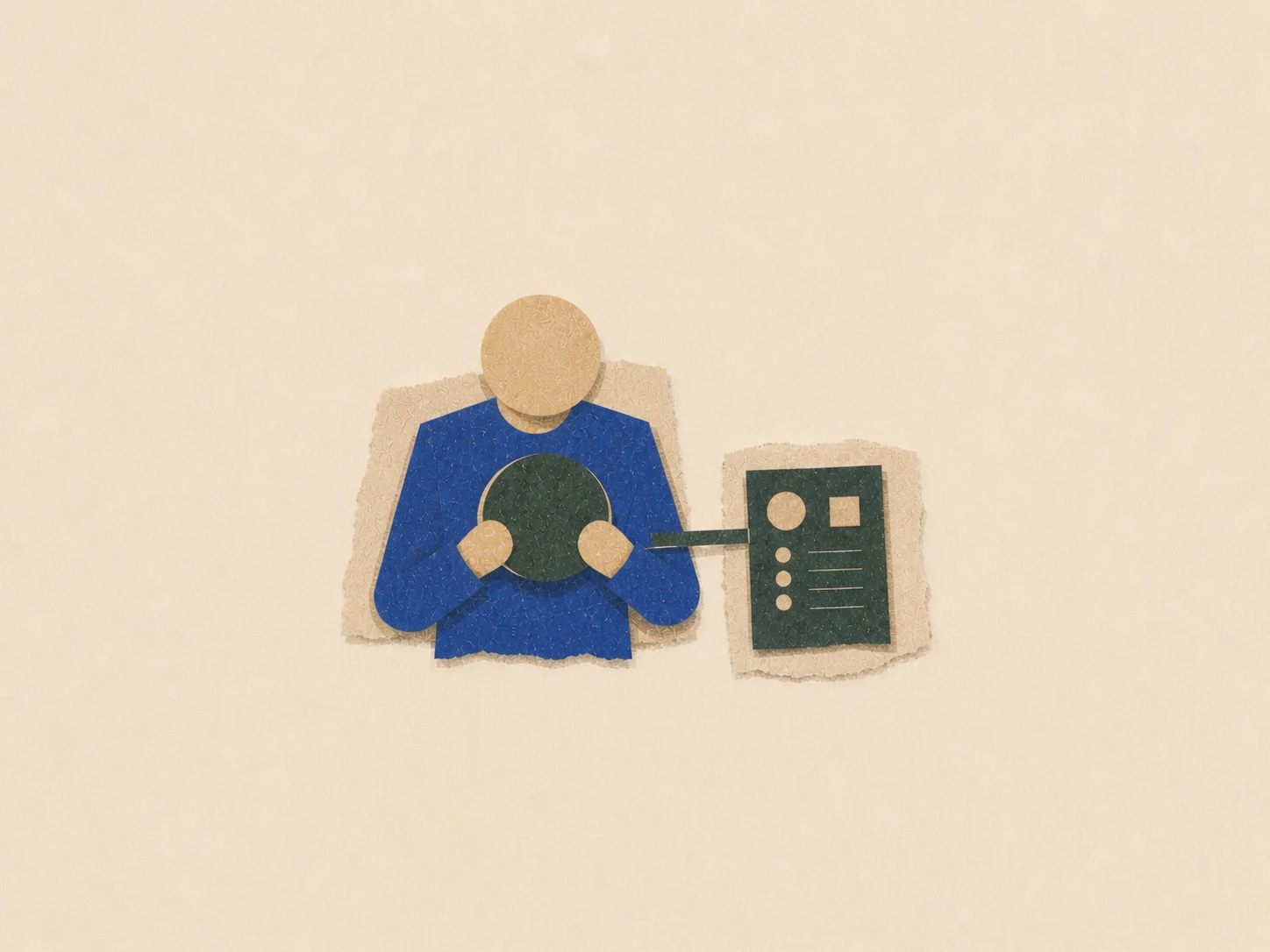 Paper icon of a blue team member holding an ownership token connected to a work artifact